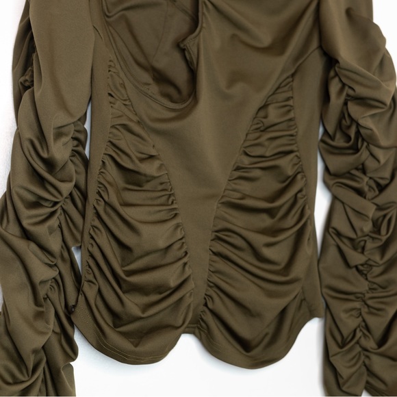 PrettyLittleThing Khaki Ruche Detail Long Sleeve Top - US8 - Picture 2 of 5